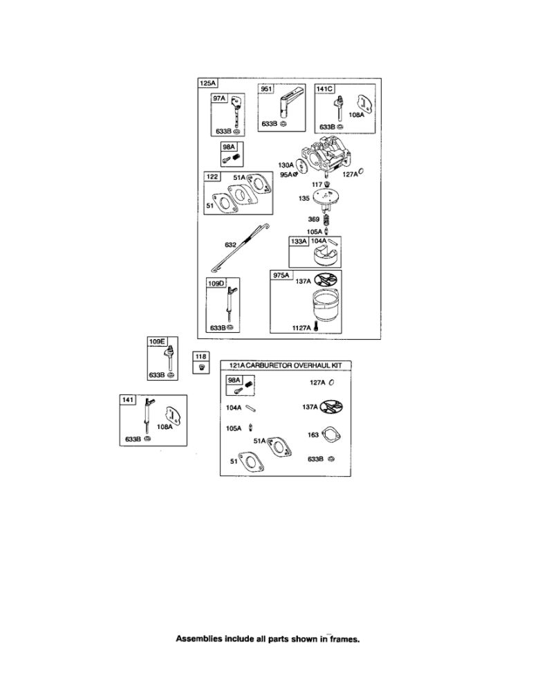 Carburetor Diagram and Parts List for 210300 0035-1142 Briggs and Stratton Engine